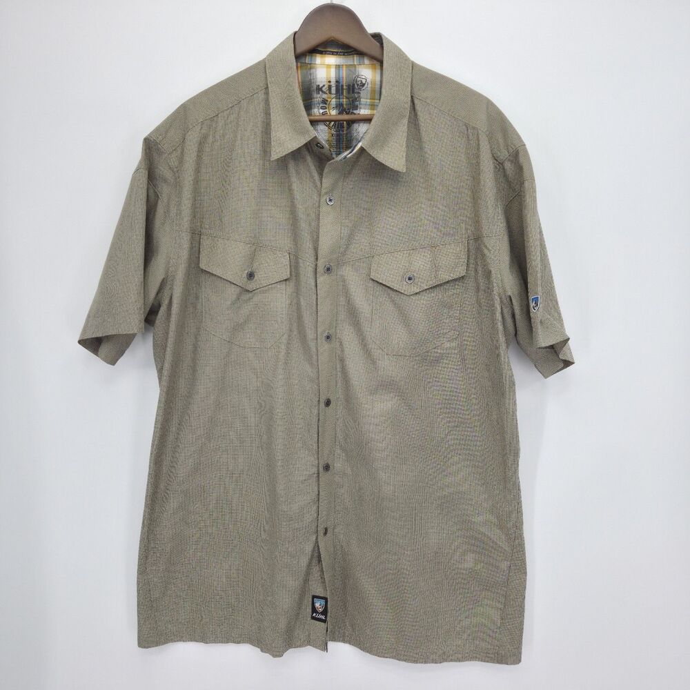 Kuhl Mens Eluxor Button Front Shirt Short Sleeves Micro Check Plaid Size XL